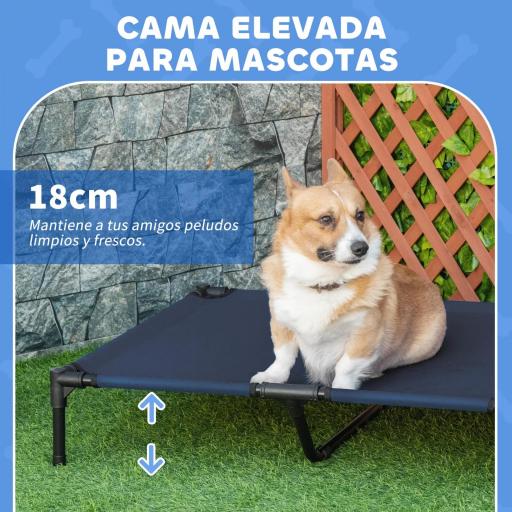 Cama Elevada para Perros Refrescante y Transpirable Cama para Perros Grandes 92x76x18 cm para Interior Exterior Azul [4]