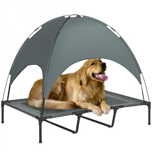 Cama Elevada para Mascotas Portátil con Toldo Extraíble Tela Transpirable al Aire Libre para Interior y Exterior 122x92x108 cm Gris [7]