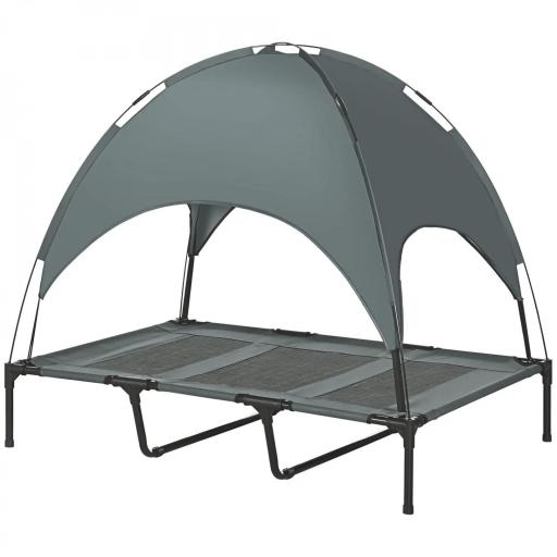 Cama Elevada para Mascotas Portátil con Toldo Extraíble Tela Transpirable al Aire Libre para Interior y Exterior 122x92x108 cm Gris [8]