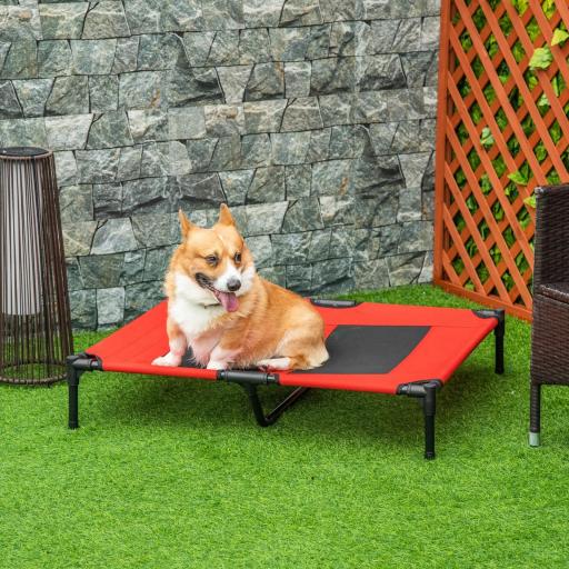Cama Elevada para Perros Gatos Portátil Cama para Mascotas con Zona de Malla Transpirable y Tela Oxford para Interior Exterior 91,5x76,2x18 cm Rojo