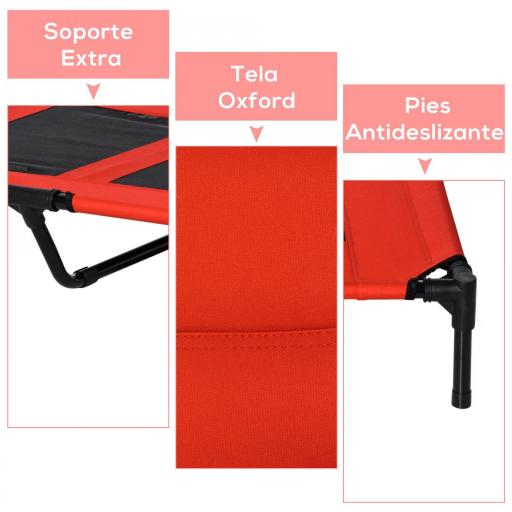 Cama Elevada para Perros Gatos Portátil Cama para Mascotas con Zona de Malla Transpirable y Tela Oxford para Interior Exterior 91,5x76,2x18 cm Rojo [3]