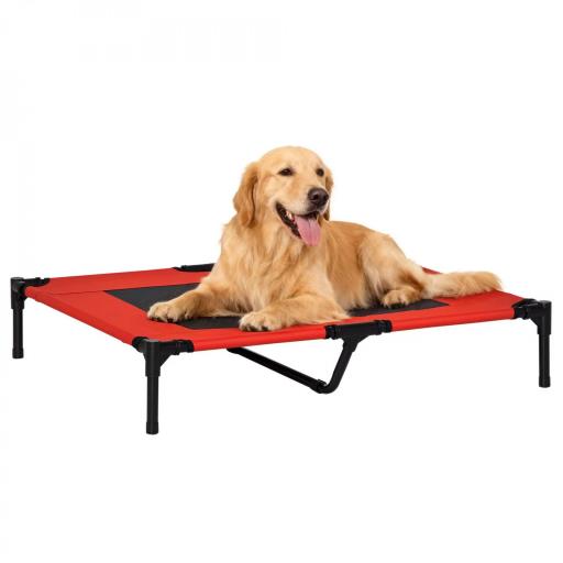 Cama Elevada para Perros Gatos Portátil Cama para Mascotas con Zona de Malla Transpirable y Tela Oxford para Interior Exterior 91,5x76,2x18 cm Rojo [8]
