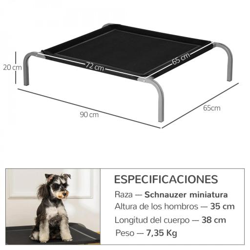 Cama Elevada para Perros Gatos Transpirable Cama para Mascotas 90x65x20 cm para Dormir Relajar con Marco de Acero para Interior Exterior Negro [1]