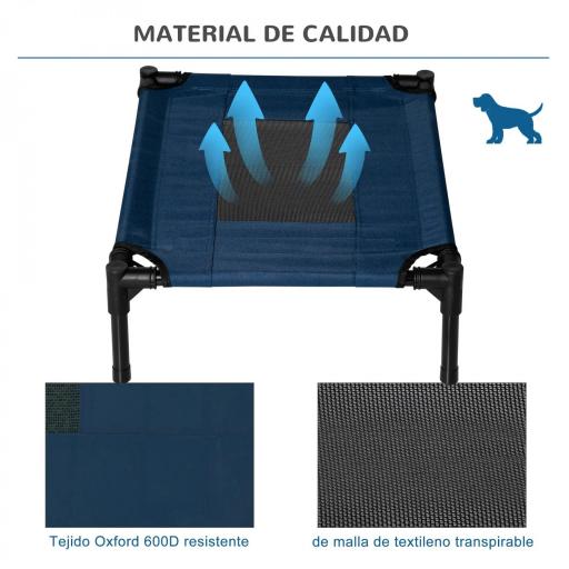 Cama Elevada para Perros Gatos Portátil Cama para Mascotas con Zona de Malla Transpirable y Tela Oxford para Interior Exterior 61x46x18 cm Azul [3]