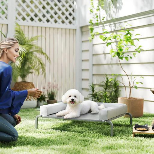 Cama Elevada para Perros Refrescante con Refuerzos Extraíbles Malla Transpirable y Marco de Acero 90x65x30 cm Gris