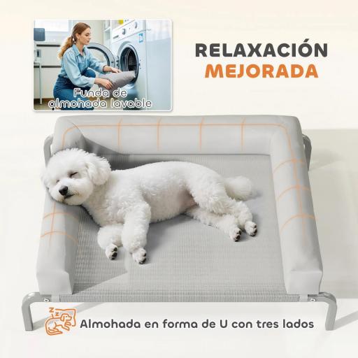 Cama Elevada para Perros Refrescante con Refuerzos Extraíbles Malla Transpirable y Marco de Acero 90x65x30 cm Gris [5]