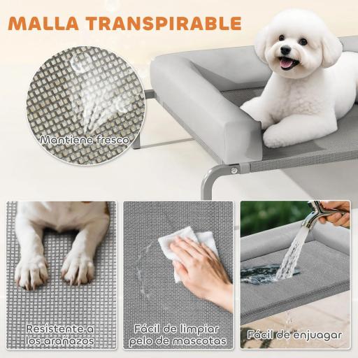 Cama Elevada para Perros Refrescante con Refuerzos Extraíbles Malla Transpirable y Marco de Acero 90x65x30 cm Gris [6]