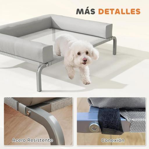 Cama Elevada para Perros Refrescante con Refuerzos Extraíbles Malla Transpirable y Marco de Acero 90x65x30 cm Gris [3]