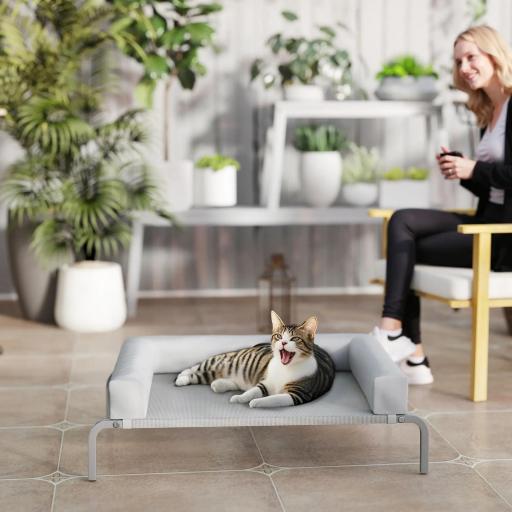 Cama Elevada para Perros Refrescante con Refuerzos Extraíbles Malla Transpirable y Marco de Acero 90x65x30 cm Gris [7]