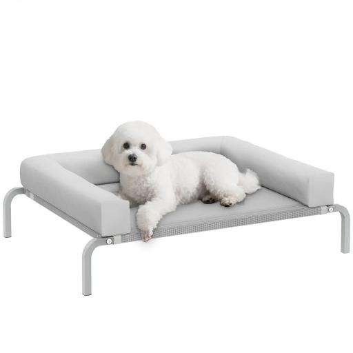 Cama Elevada para Perros Refrescante con Refuerzos Extraíbles Malla Transpirable y Marco de Acero 90x65x30 cm Gris [8]
