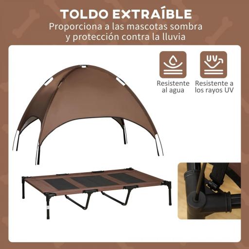 Cama Elevada para Mascotas con Toldo Extraíble Tela Transpirable para Interior y Exterior 122x92x108 cm Marrón [4]