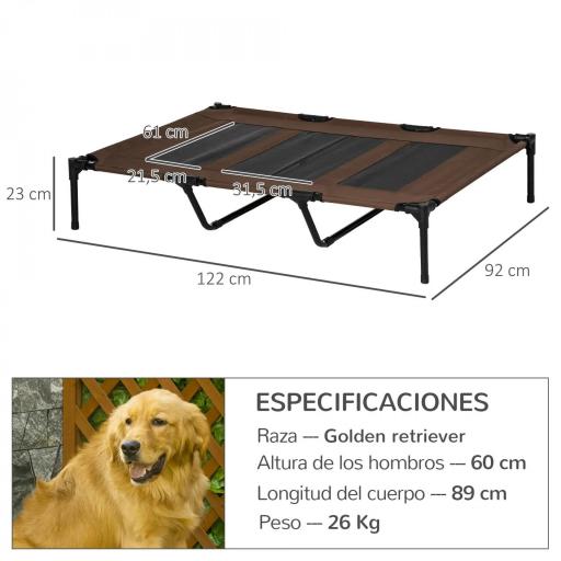 Cama Elevada para Perros Gatos Portátil Cama para Mascotas con Zona de Malla Transpirable y Tela Oxford para Interior Exterior 122x92x23 cm Café [1]