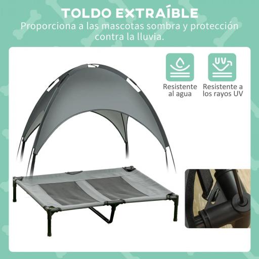 Cama Elevada para Mascotas Portátil con Toldo Extraíble Tela Transpirable al Aire Libre para Interior y Exterior 92x76x90 cm Gris [2]
