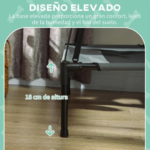 Cama Elevada para Mascotas Portátil con Toldo Extraíble Tela Transpirable al Aire Libre para Interior y Exterior 92x76x90 cm Gris [3]