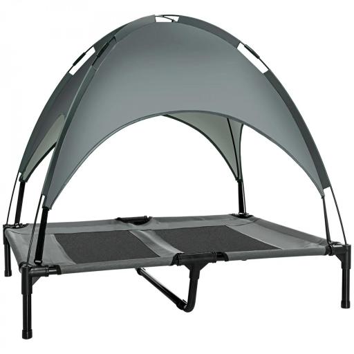 Cama Elevada para Mascotas Portátil con Toldo Extraíble Tela Transpirable al Aire Libre para Interior y Exterior 92x76x90 cm Gris [9]