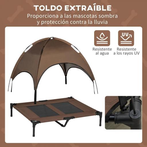 Cama Elevada para Mascotas con Toldo Extraíble Tela Transpirable para Interior y Exterior 92x76x90 cm Marrón [4]