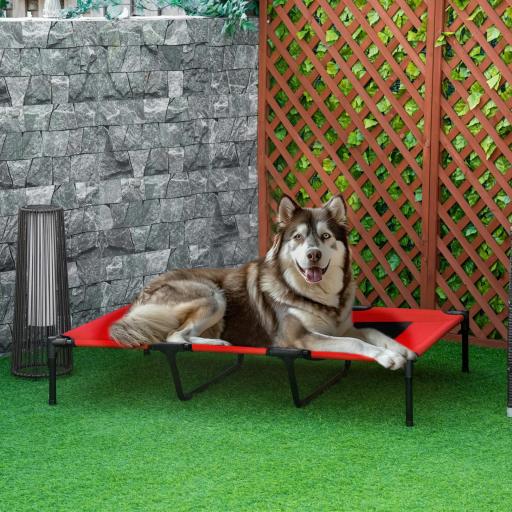 Cama Elevada para Perros Gatos Portátil Cama para Mascotas con Zona de Malla Transpirable y Tela Oxford para Interior Exterior 122x92x23 cm Rojo