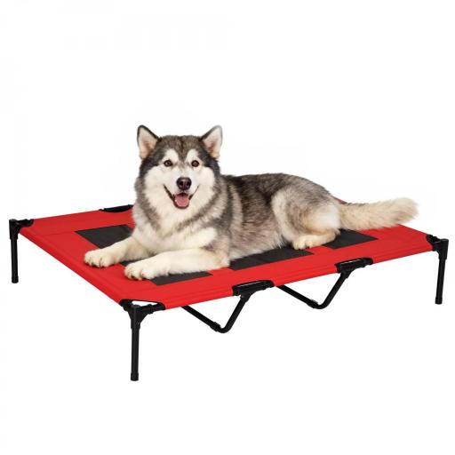 Cama Elevada para Perros Gatos Portátil Cama para Mascotas con Zona de Malla Transpirable y Tela Oxford para Interior Exterior 122x92x23 cm Rojo [8]