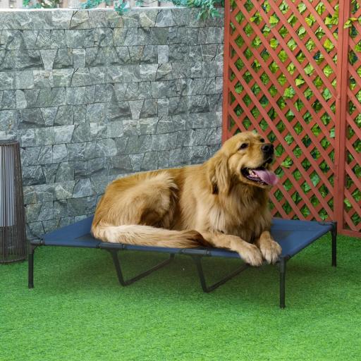 Cama Elevada para Perros Gatos Portátil Cama para Mascotas con Zona de Malla Transpirable y Tela Oxford para Interior Exterior 122x92x23 cm Azul
