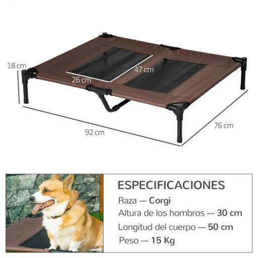 Cama para Mascotas con Zona de Malla Transpirable y Tela Oxford para Interior Exterior 92x76x18 cm Café [0]