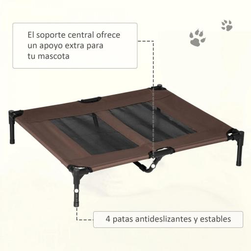 Cama para Mascotas con Zona de Malla Transpirable y Tela Oxford para Interior Exterior 92x76x18 cm Café [4]