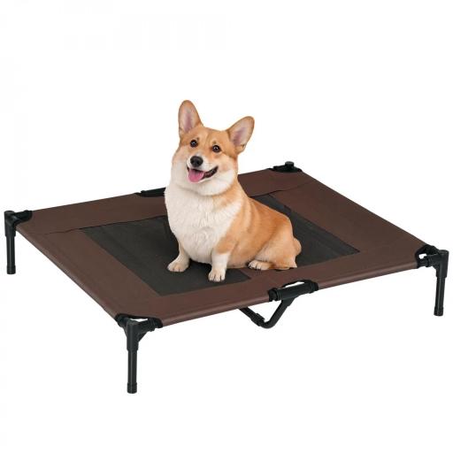 Cama para Mascotas con Zona de Malla Transpirable y Tela Oxford para Interior Exterior 92x76x18 cm Café [7]