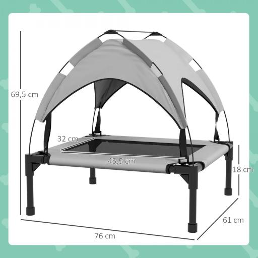Cama para Perros Elevada con Toldo Marco de Acero y Bolsa de Transporte para Interior y Exterior 76x61x69,5 cm Gris [1]