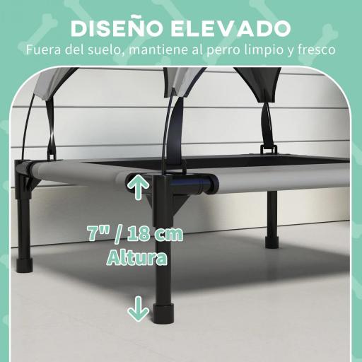 Cama para Perros Elevada con Toldo Marco de Acero y Bolsa de Transporte para Interior y Exterior 76x61x69,5 cm Gris [4]