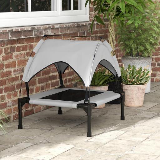 Cama para Perros Elevada con Toldo Marco de Acero y Bolsa de Transporte para Interior y Exterior 76x61x69,5 cm Gris [8]