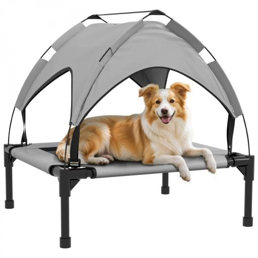 Cama para Perros Elevada con Toldo Marco de Acero y Bolsa de Transporte para Interior y Exterior 76x61x69,5 cm Gris [7]