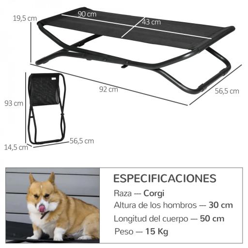 Cama Elevada para Perros Plegable Cama para Mascotas Pequeños Medianos con Tela de Malla Transpirable Marco de Acero para Interior Exterior 92x56,5x19,5 cm Negro [1]