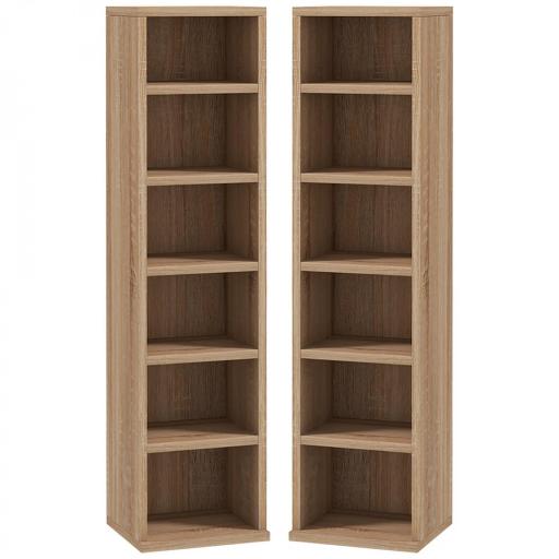  2 Estanterías para CD o DVD con 12 Compartimentos para 204 CDs y Estante Ajustable 21x22,5x88,5 cm Roble [9]