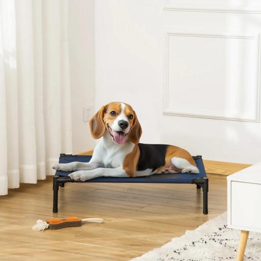 Cama Elevada para Perros Gatos Portátil Cama para Mascotas con Zona de Malla Transpirable y Tela Oxford para Interior Exterior 76x61x18 cm Azul