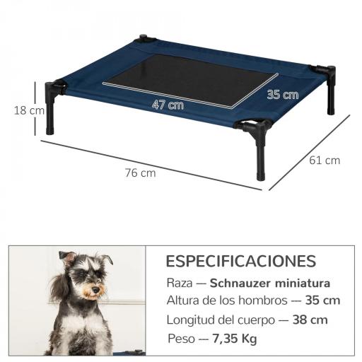 Cama Elevada para Perros Gatos Portátil Cama para Mascotas con Zona de Malla Transpirable y Tela Oxford para Interior Exterior 76x61x18 cm Azul [1]