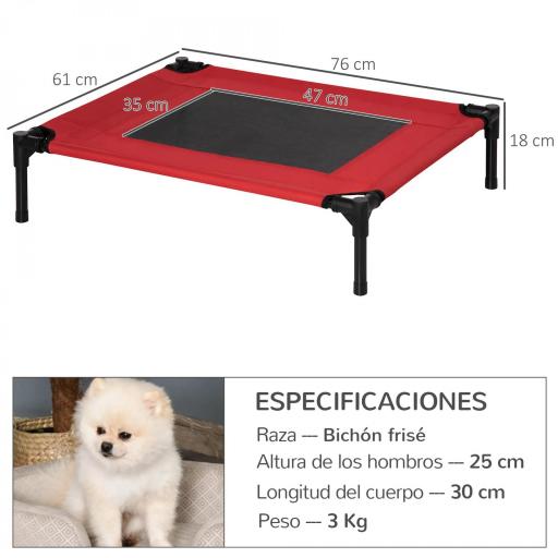 Cama Elevada para Perros Gatos Portátil Cama para Mascotas con Zona de Malla Transpirable y Tela Oxford para Interior Exterior 76x61x18 cm Rojo [1]