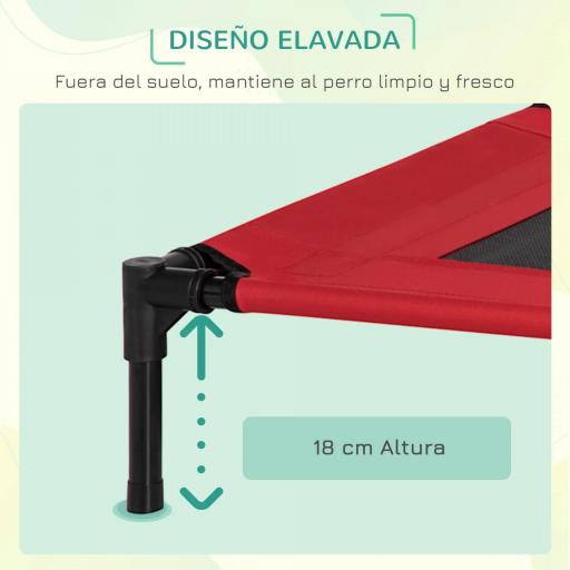 Cama Elevada para Perros Gatos Portátil Cama para Mascotas con Zona de Malla Transpirable y Tela Oxford para Interior Exterior 76x61x18 cm Rojo [3]