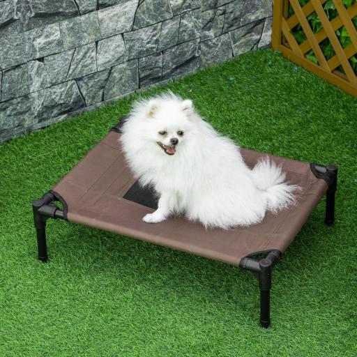 Cama Elevada para Perros Gatos Portátil Cama para Mascotas con Zona de Malla Transpirable y Tela Oxford para Interior Exterior 61x46x18 cm Marrón