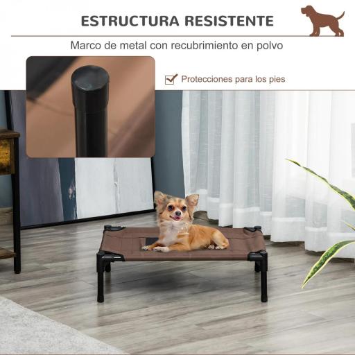Cama Elevada para Perros Gatos Portátil Cama para Mascotas con Zona de Malla Transpirable y Tela Oxford para Interior Exterior 61x46x18 cm Marrón [2]