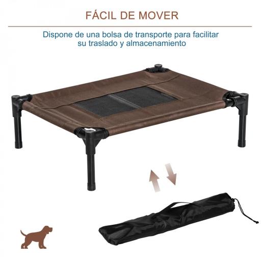 Cama Elevada para Perros Gatos Portátil Cama para Mascotas con Zona de Malla Transpirable y Tela Oxford para Interior Exterior 61x46x18 cm Marrón [5]