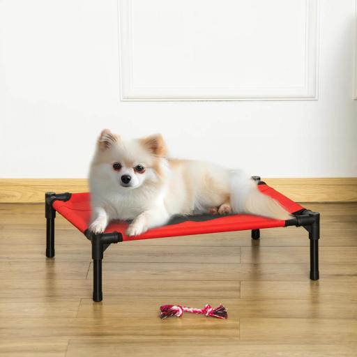 Cama Elevada para Perros Gatos Portátil Cama para Mascotas con Zona de Malla Transpirable y Tela Oxford para Interior Exterior 61x46x18 cm Rojo