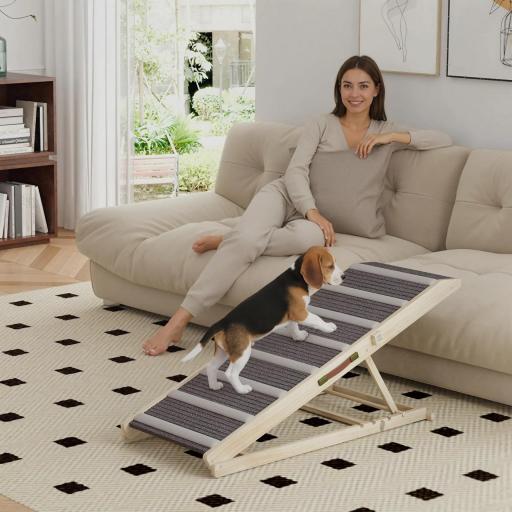 Rampa para Perros Plegable y Altura Ajustable 41-60 cm Rampa para Mascotas de Madera con Alfombrilla Antideslizante