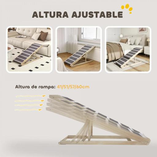 Rampa para Perros Plegable y Altura Ajustable 41-60 cm Rampa para Mascotas de Madera con Alfombrilla Antideslizante [2]