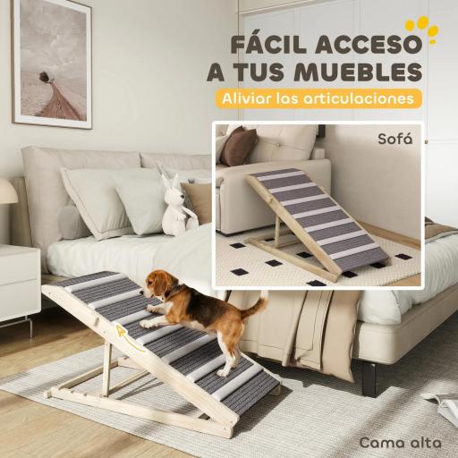 Rampa para Perros Plegable y Altura Ajustable 35-50 cm Rampa para Mascotas de Madera con Alfombrilla Antideslizante [3]