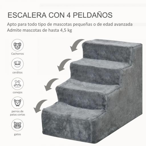 Escalera para Perros de 4 Peldaños Escalera para Mascotas con Funda Extraíble y Lavable para Cama Sofá 60x35x44 cm Gris [2]