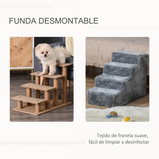 Escalera para Perros de 4 Peldaños Escalera para Mascotas con Funda Extraíble y Lavable para Cama Sofá 60x35x44 cm Gris [3]