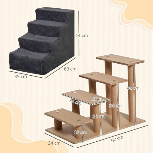 Escalera para Mascotas de 4 Peldaños con Funda Extraíble y Lavable para Cama Sofá 60x35x44 cm Gris Oscuro [1]