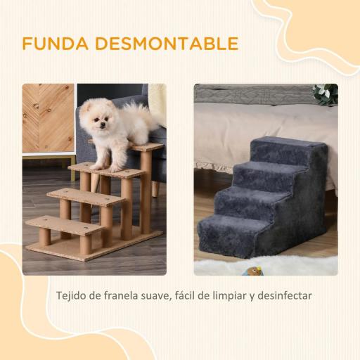 Escalera para Mascotas de 4 Peldaños con Funda Extraíble y Lavable para Cama Sofá 60x35x44 cm Gris Oscuro [3]