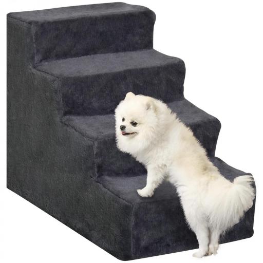 Escalera para Mascotas de 4 Peldaños con Funda Extraíble y Lavable para Cama Sofá 60x35x44 cm Gris Oscuro [8]