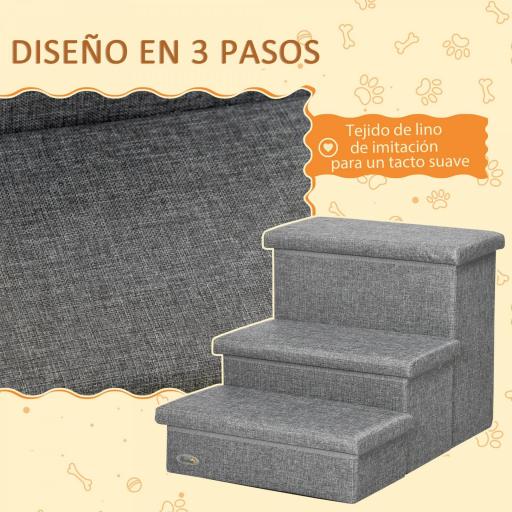Escalera para Mascotas de 3 Peldaños Escalones para Perros Gatos con Espacio de Almacenamiento 63,5x42,5x40,5 cm Gris [3]