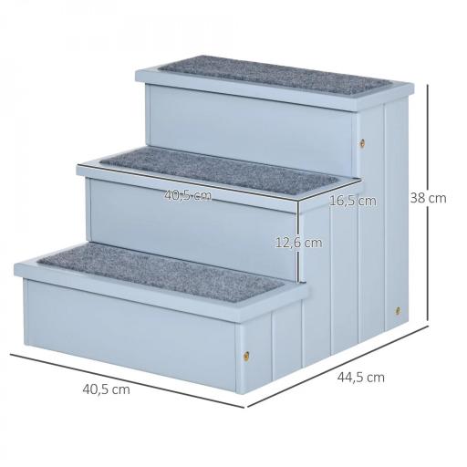 Escalera para Mascotas 3 Peldaños con Espacio de Almacenaje y Alfombra Antideslizantes Portátil 40,5x44,5x38 cm Gris [1]